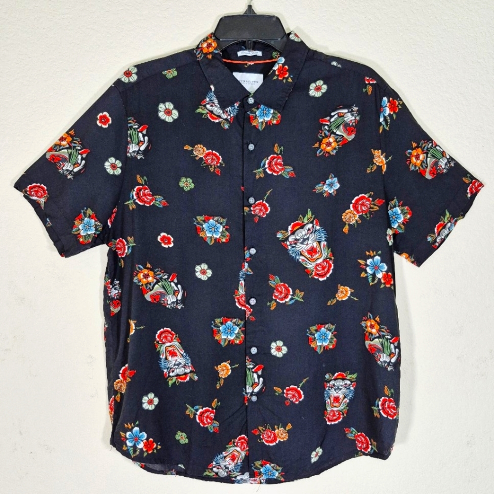 Denim And Flower Men's Black Casual Button Downnshirt